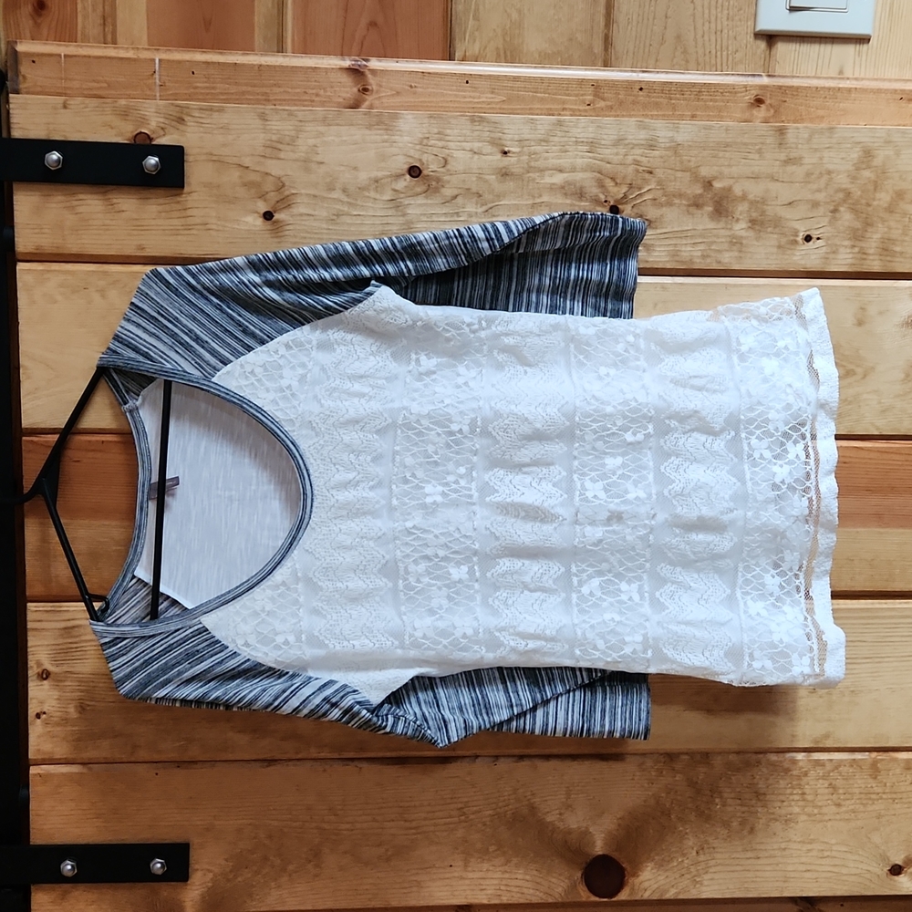 Lace Marled Grey and White Vanity Baseball Tee Shirt 3/4 Sleeve Large Western